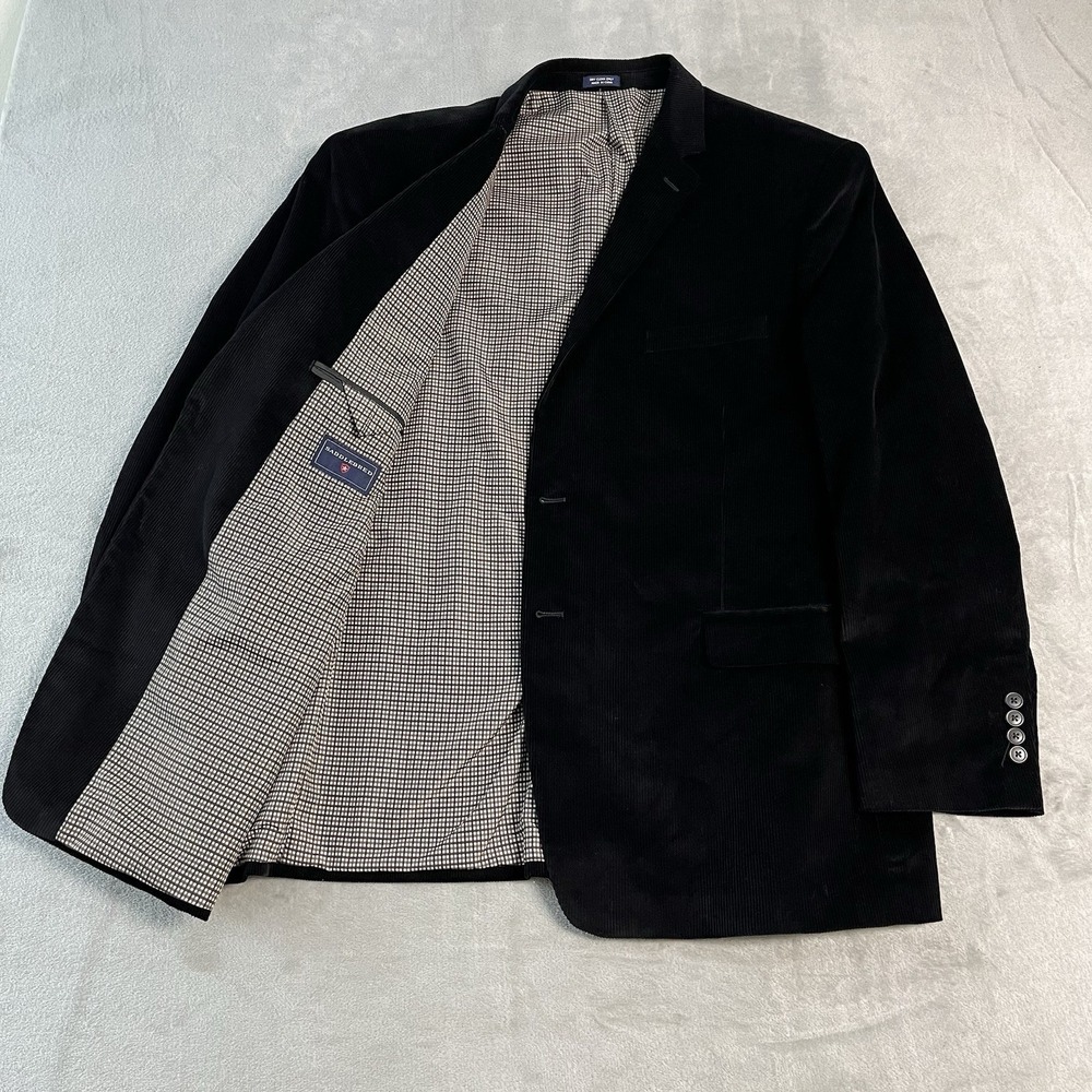 Saddlebred Black Corduroy Sport Coat Blazer Mens 48R 2 Button Cotton Jacket Prep